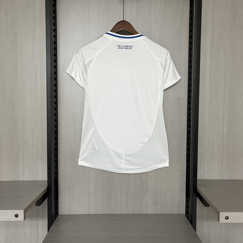 Camisa Cruzeiro II 25/26 - Torcedor Feminina - Branca com detalhes em azul
