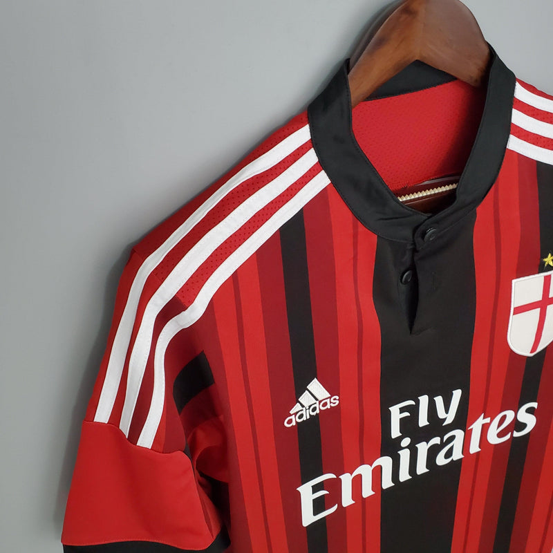 Camisa Retrô AC Milan I 2014/2015 - Masculina - Vermelha e preta com detalhes em branco