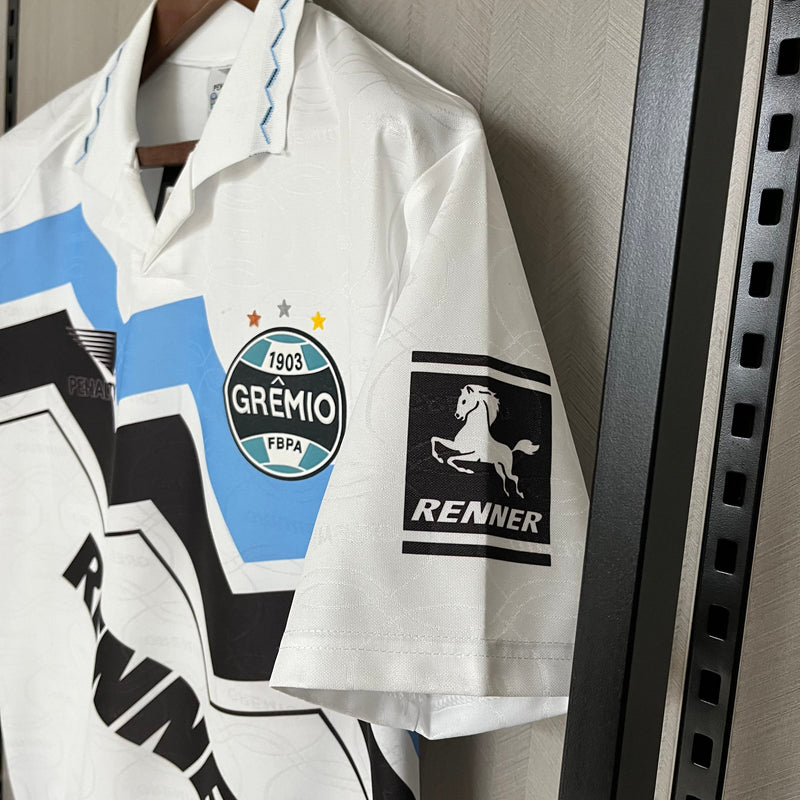 Retro Grêmio 1995/96 Away - Branco com detalhes azul e preto