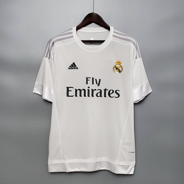 Camisa Retrô Real Madrid I 15/16 - Masculina - Branca com detalhes em cinza