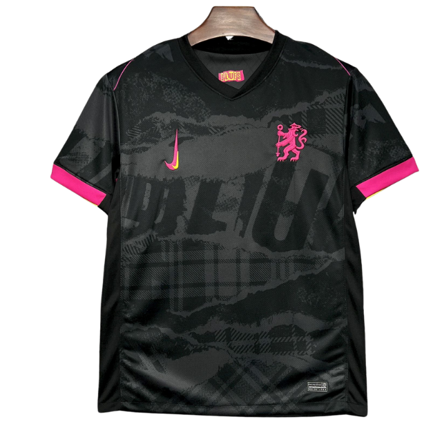 Camisa Chelsea III 24/25 - Torcedor Masculina - Preta com detalhes em rosa e amarelo e cinza