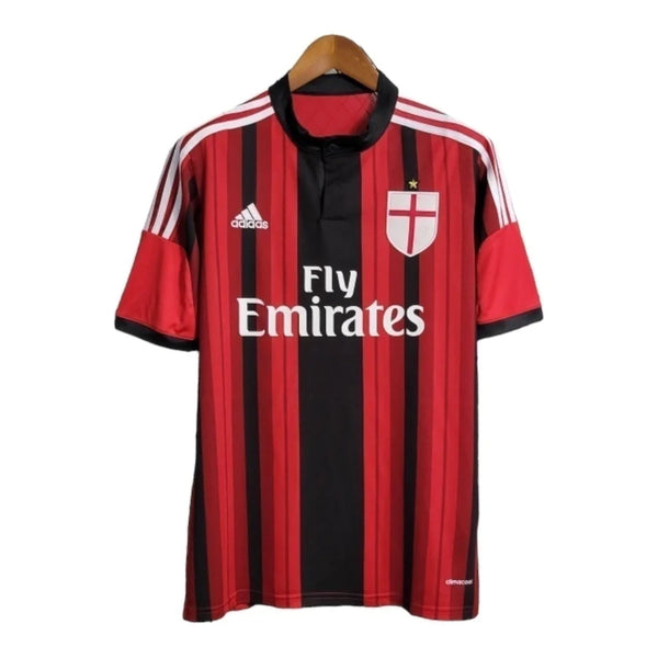Camisa Retrô AC Milan I 2014/2015 - Masculina - Vermelha e preta com detalhes em branco