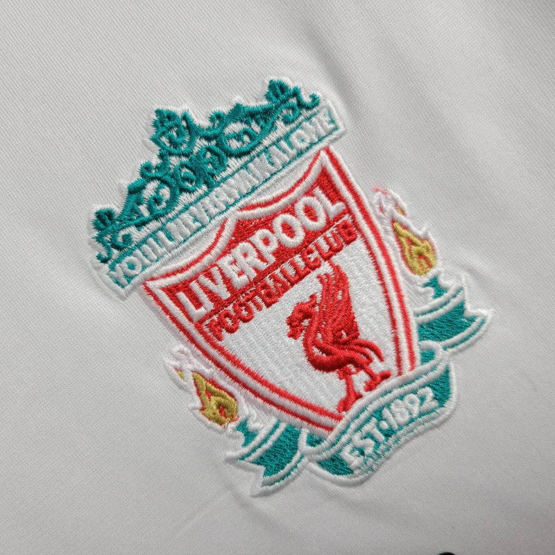 Camisa Retrô Liverpool II 2006/2007 manga longa - Masculina - Branca com detalhes em azul e com patrocínio