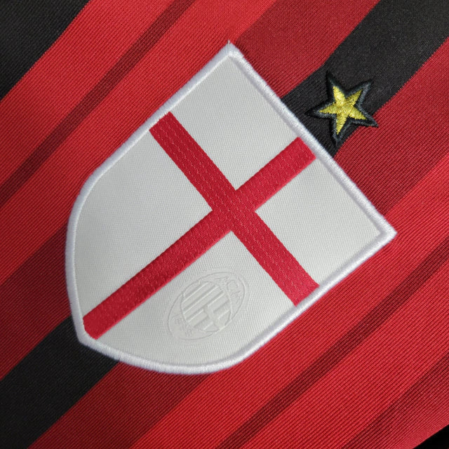 Camisa Retrô AC Milan I 2014/2015 - Masculina - Vermelha e preta com detalhes em branco