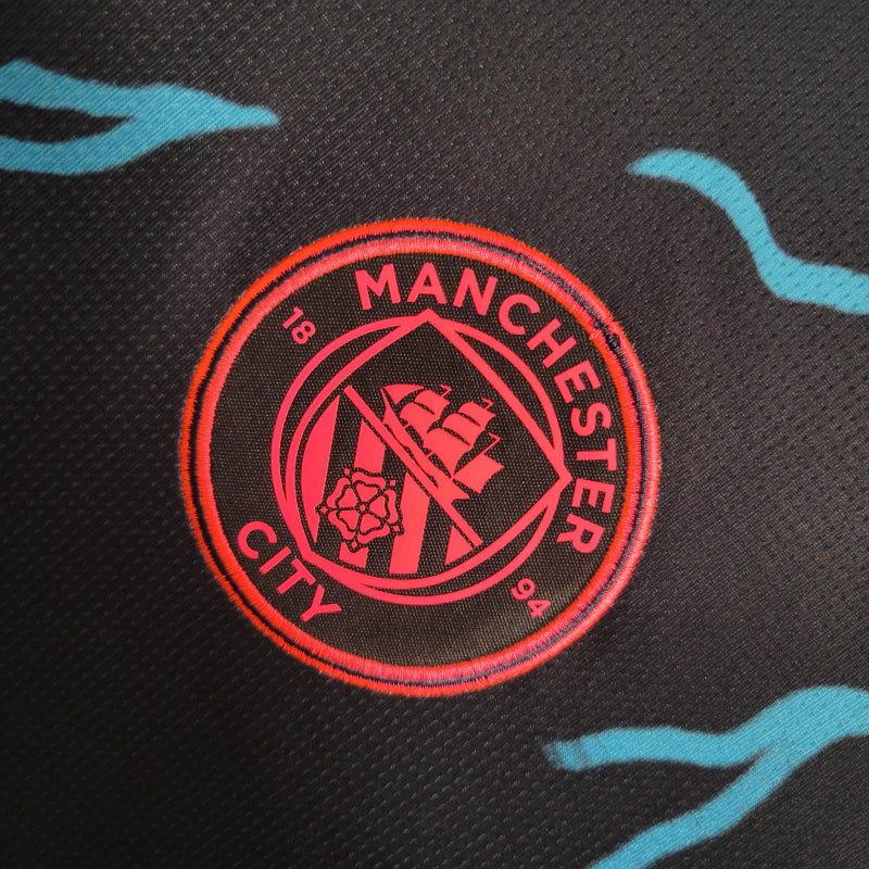 Camisa Manchester City III 23/24 - Torcedor Masculina - Preta com detalhes em azul