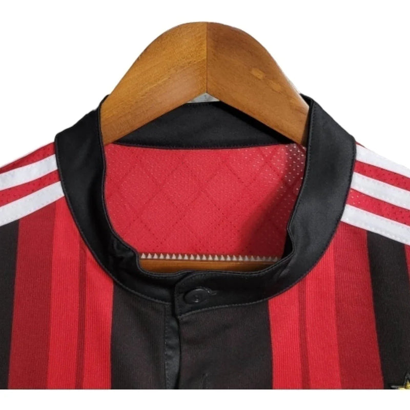 Camisa Retrô AC Milan I 2014/2015 - Masculina - Vermelha e preta com detalhes em branco