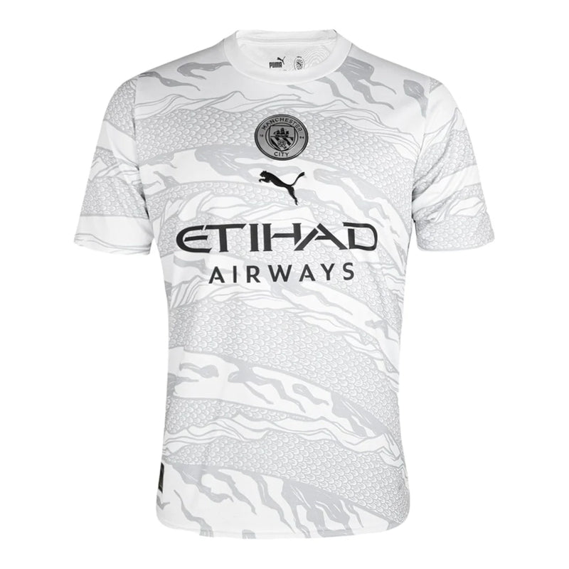 Camisa Manchester City Edição especial Ano do Dragão 24/25 - Torcedor Masculina - Azul - Branca com detalhes em cinza e preto