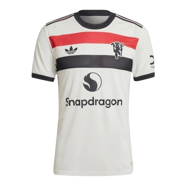 Camisa Manchester United III 24/25 - Torcedor Masculina - Branca com detalhes em preto e vermelho