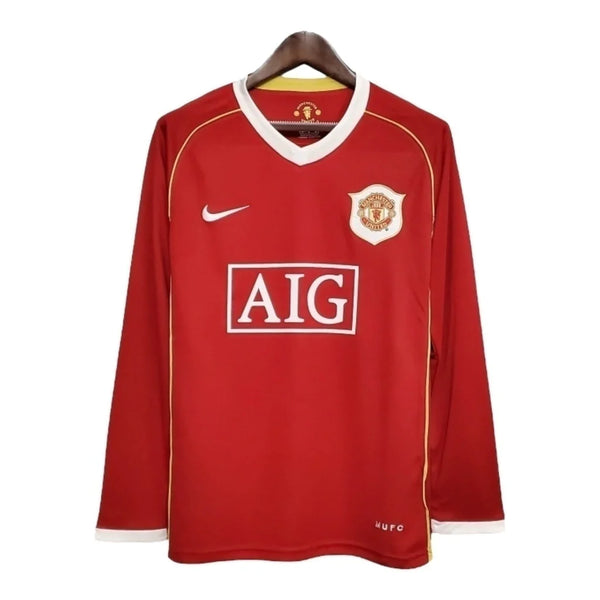 Camisa Retrô Manchester United I 2006/2007 manga longa - Masculina - Vermelha com detalhes em amarelo e branco
